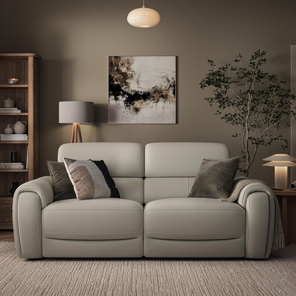 Arabella 3 Seater Power Recliner Sofa with Power Headrest and Speakers in Bone China Leather 4