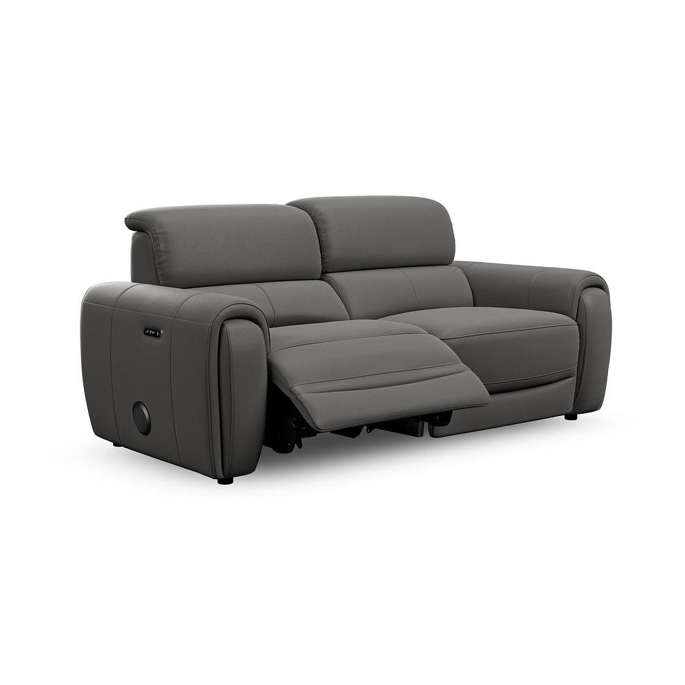 Arabella 3 Seater Power Recliner Sofa with Power Headrest and Speakers in Elephant Grey Leather 2