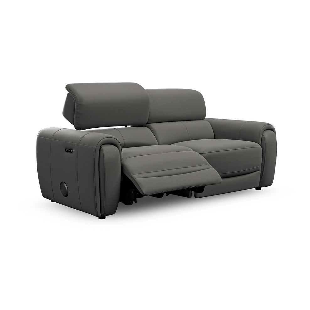 Arabella 3 Seater Power Recliner Sofa with Power Headrest and Speakers in Elephant Grey Leather 3