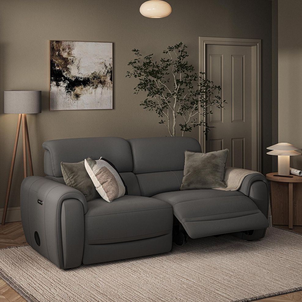 Arabella 3 Seater Power Recliner Sofa with Power Headrest and Speakers in Elephant Grey Leather 3