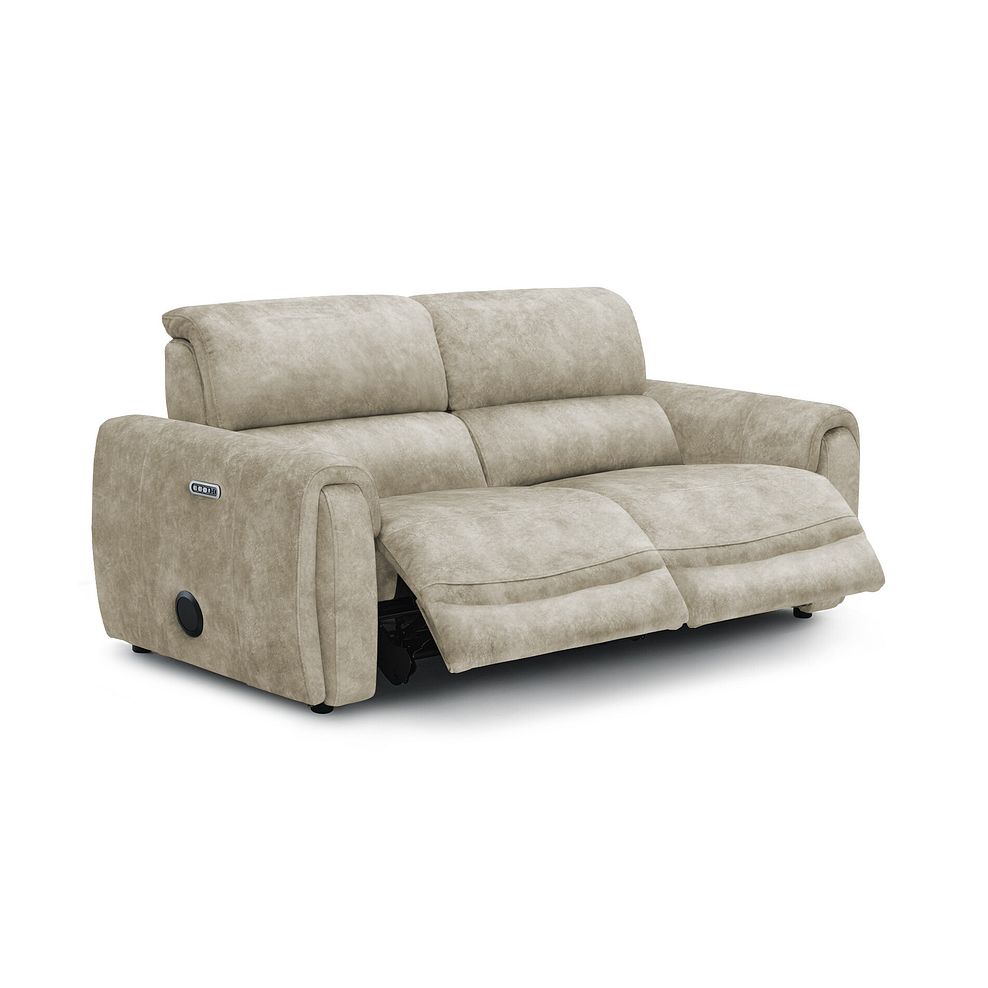 Arabella 3 Seater Power Recliner Sofa with Power Headrest and Speakers in Marble Cream Fabric 2