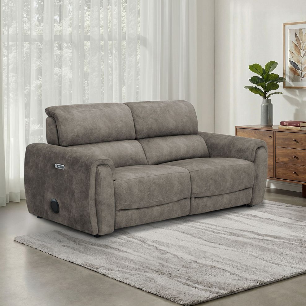 Arabella 3 Seater Power Recliner Sofa with Power Headrest and Speakers in Marble Mink Fabric 1