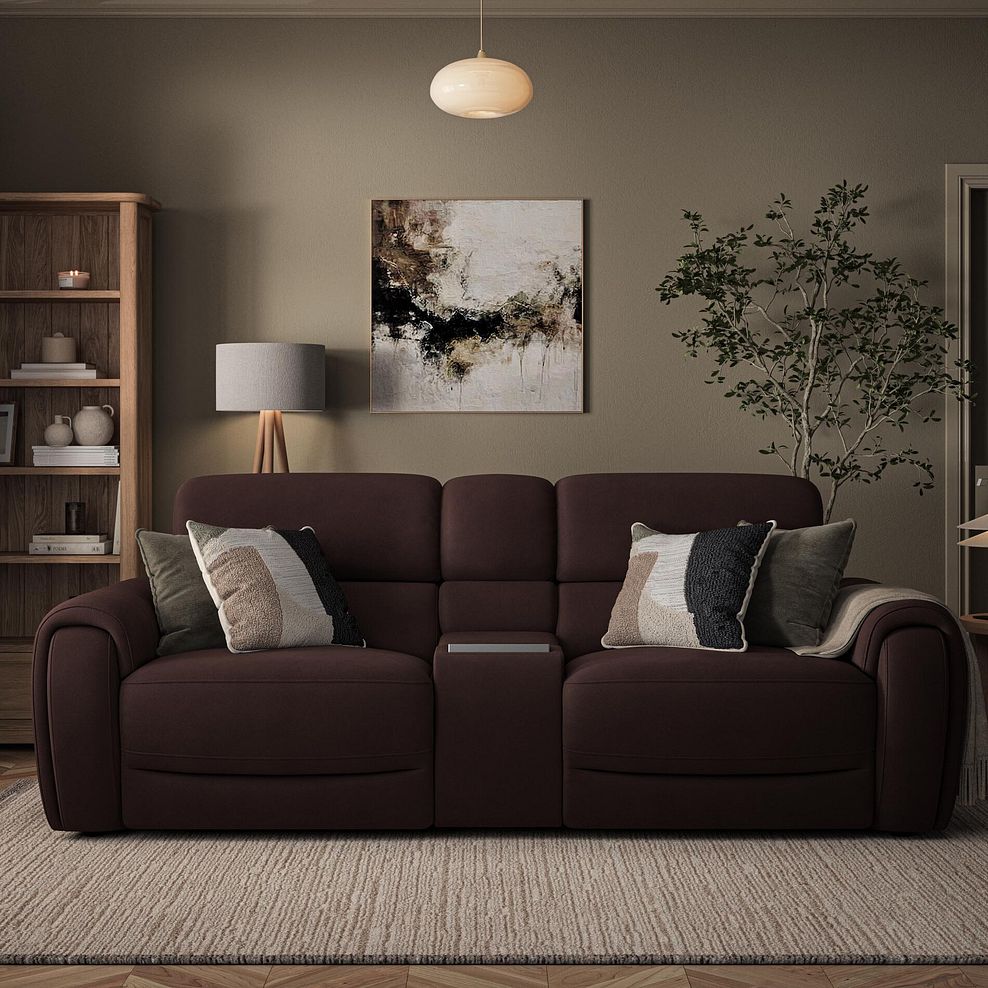 Arabella 3 Seater Recliner Console Sofa with Smart Screen in Chestnut Leather 4