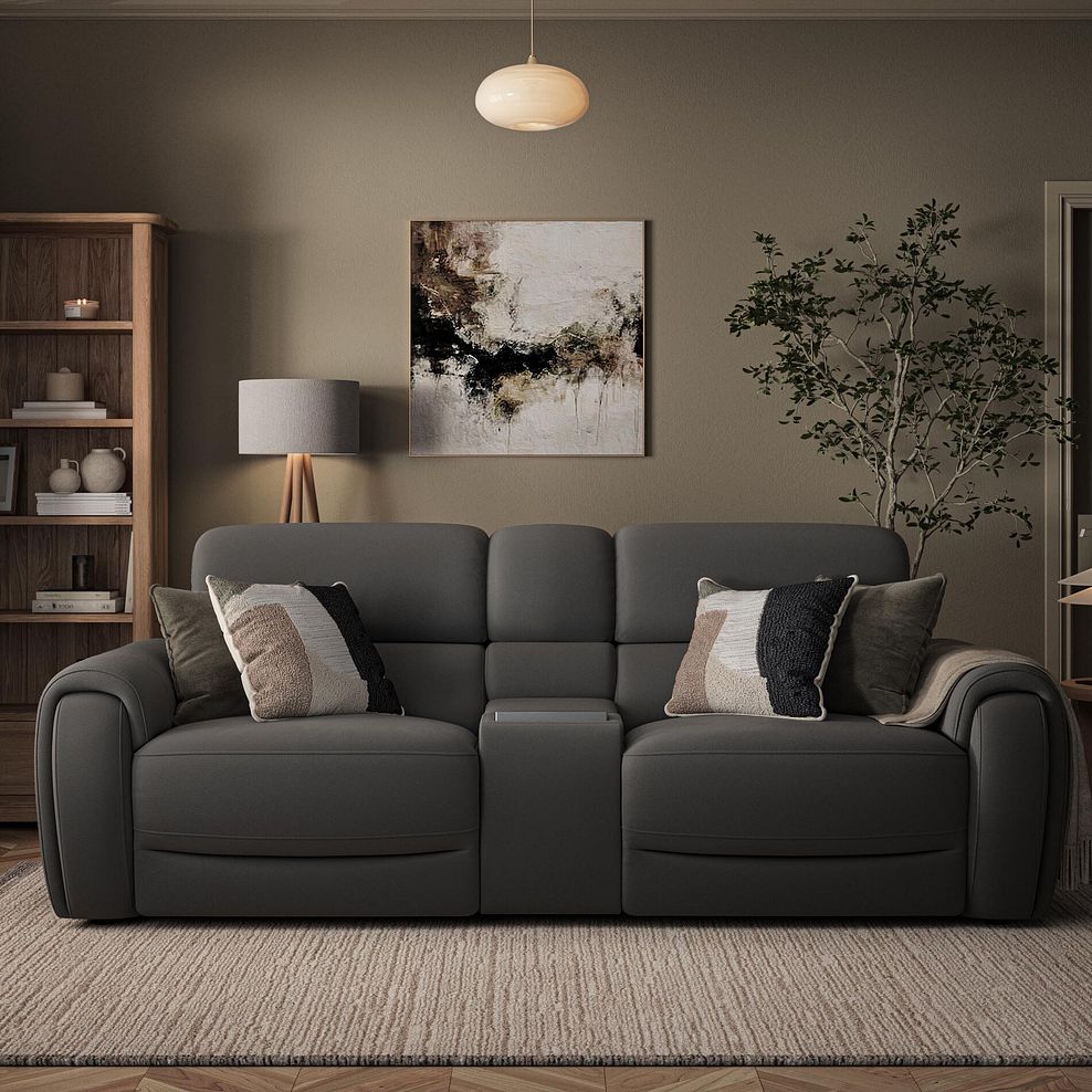 Arabella 3 Seater Recliner Console Sofa with Smart Screen in Elephant Grey Leather 4