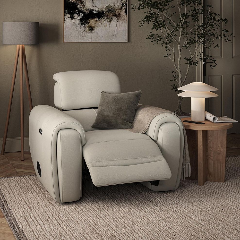 Arabella Power Recliner Armchair in Bone China Leather 3
