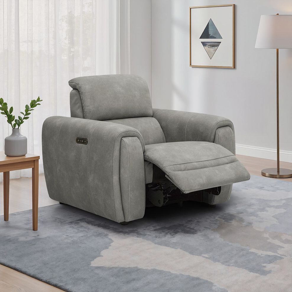 Arabella Power Recliner Armchair in Dexter Stone Fabric 1