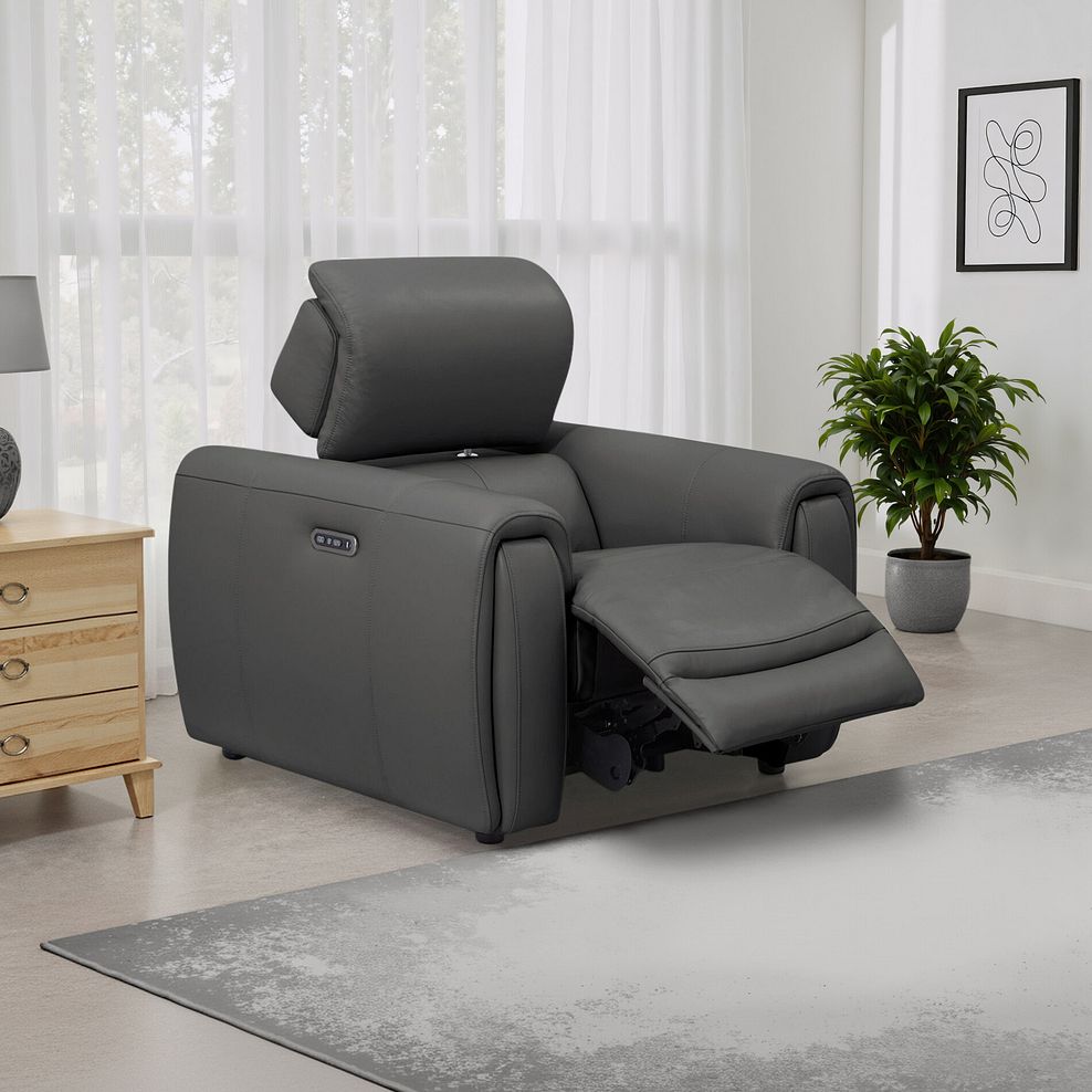 Arabella Power Recliner Armchair with Adjustable Power Headrest in Elephant Grey Leather 1