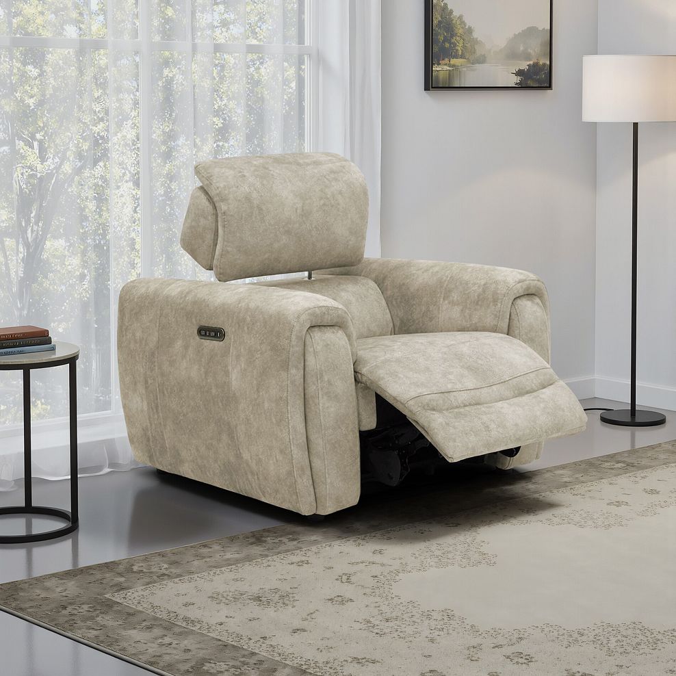 Arabella Power Recliner Armchair with Adjustable Power Headrest in Marble Cream Fabric 1