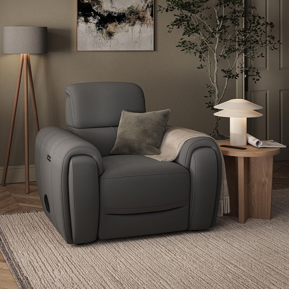Arabella Power Recliner Armchair with Power Headrest and Speakers in Elephant Grey Leather 1