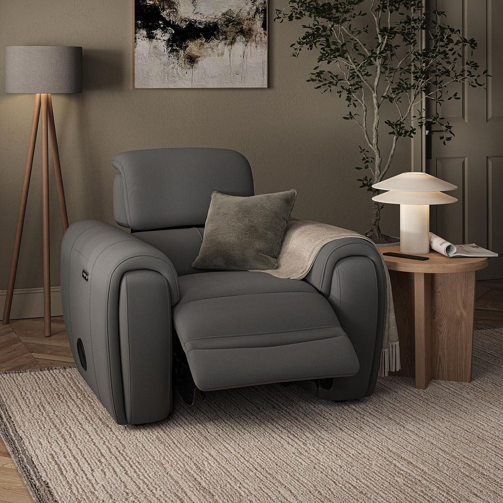 Arabella Power Recliner Armchair with Power Headrest and Speakers in Elephant Grey Leather 3