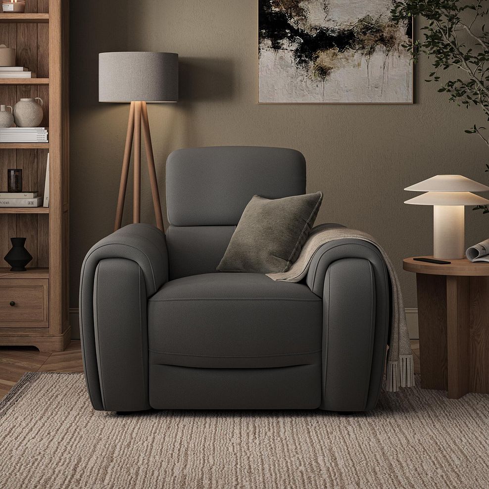 Arabella Power Recliner Armchair with Power Headrest and Speakers in Elephant Grey Leather 4