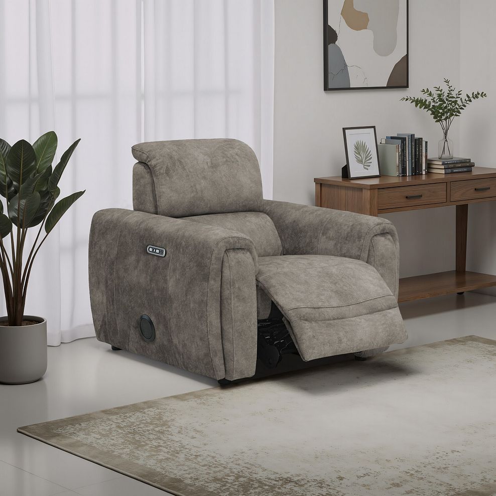 Arabella Power Recliner Armchair with Power Headrest and Speakers in Marble Mink Fabric 1