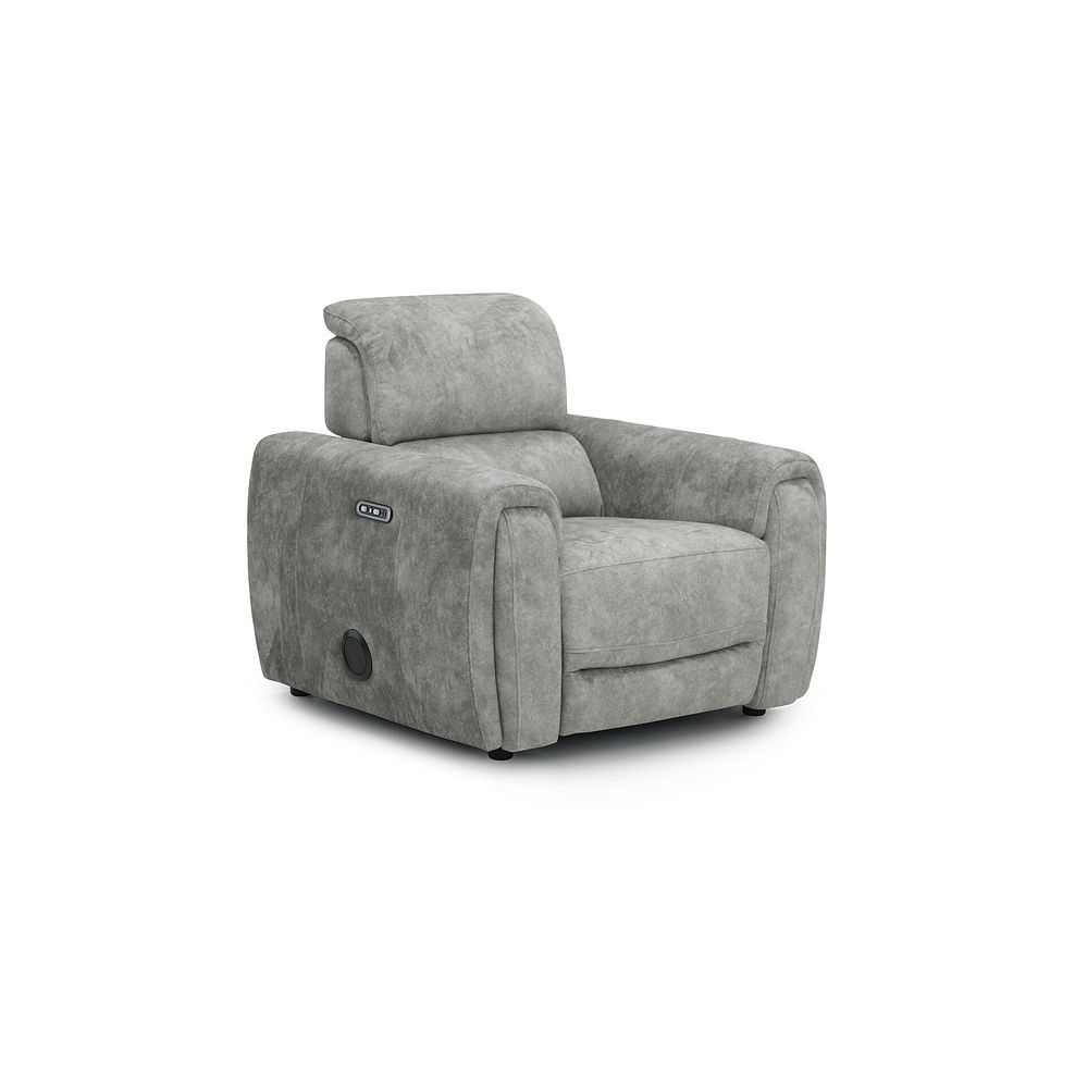 Arabella Power Recliner Armchair with Power Headrest and Speakers in Marble Silver Fabric 1