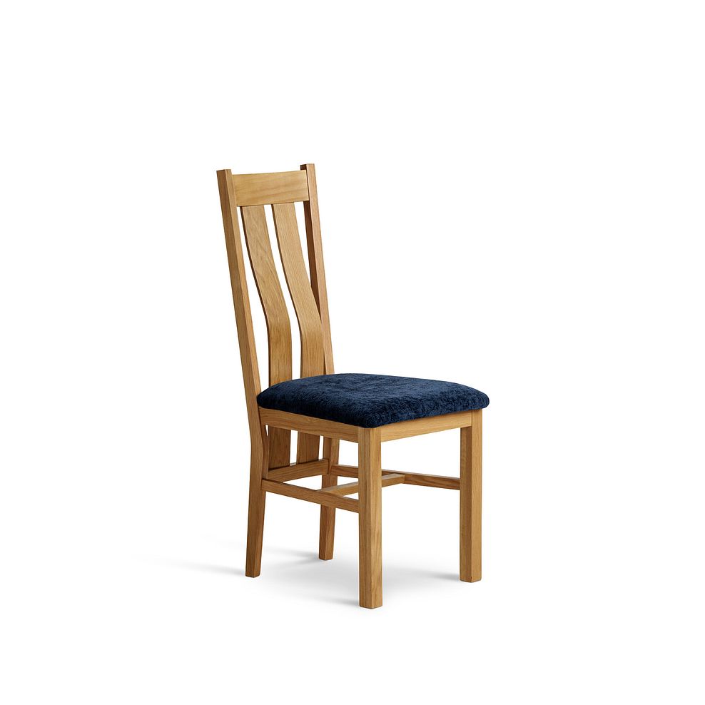 Arched Back Natural Solid Oak Chair with Brooklyn Hummingbird Blue Crushed Chenille Seat 1