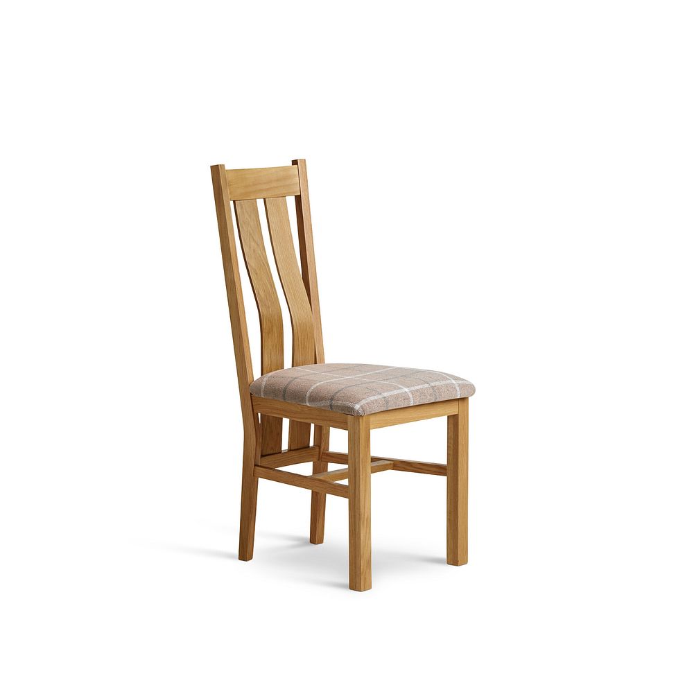 Arched Back Natural Solid Oak Chair with Checked Beige Fabric Seat 1