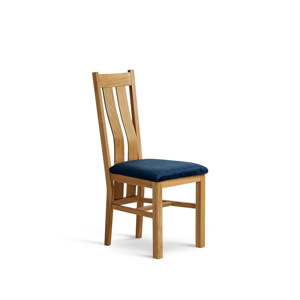 Arched Back Natural Solid Oak Chair with Heritage Royal Blue Velvet Seat 1