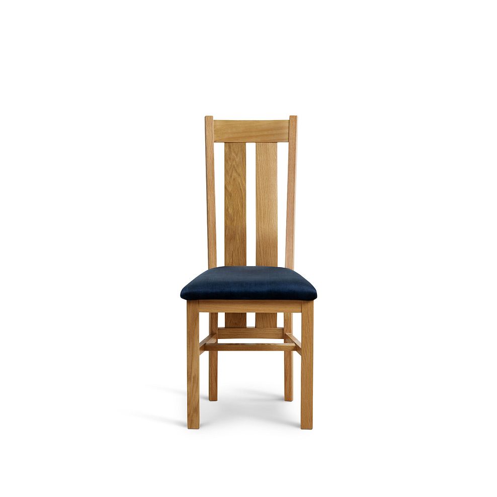 Arched Back Natural Solid Oak Chair with Heritage Royal Blue Velvet Seat 2