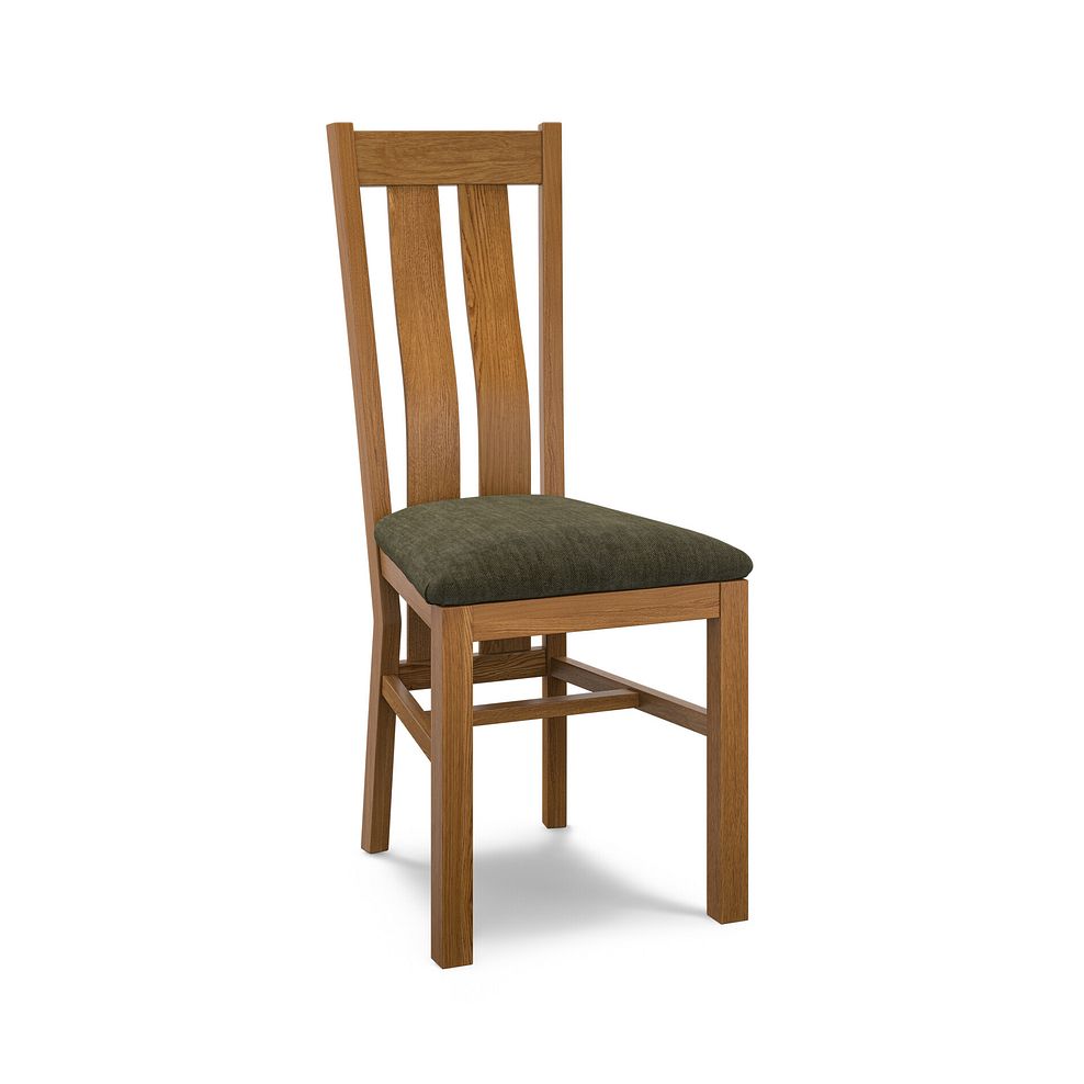 Arched Back Rustic Solid Oak Chair with Verona Green Fabric Seat 1