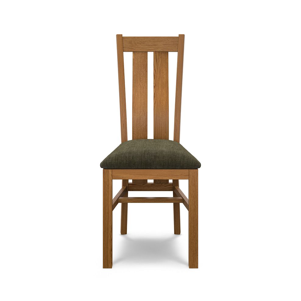 Arched Back Rustic Solid Oak Chair with Verona Green Fabric Seat 2