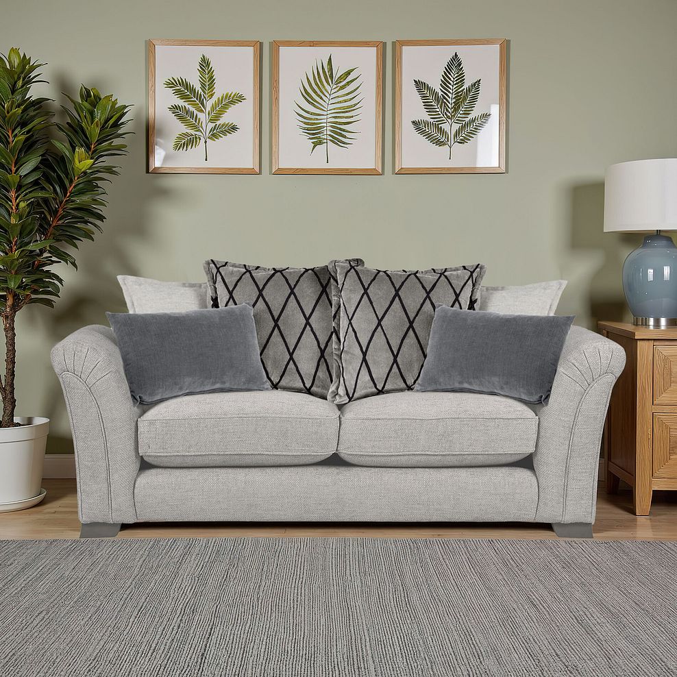 Ashby 3 Seater Pillow Back Sofa in Silver fabric 1
