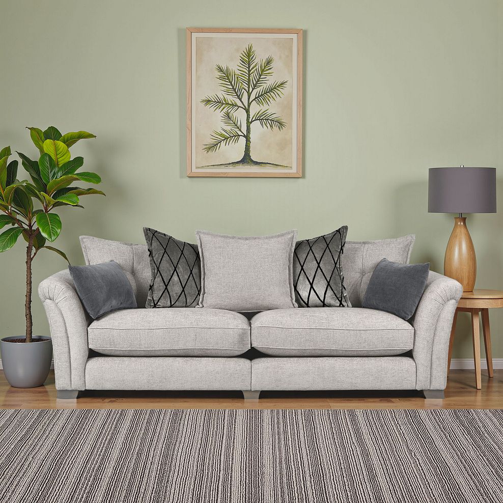 Ashby 4 Seater Pillow Back Sofa in Silver fabric 1