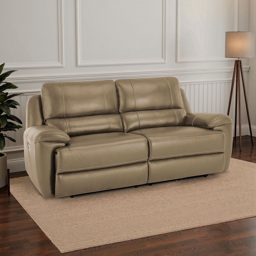 Austin 3 Seater Electric Recliner Sofa with Power Headrest in Beige Leather 1