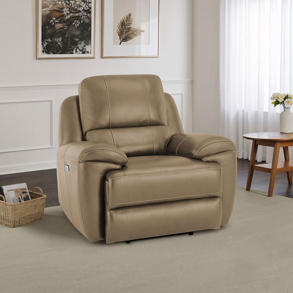 Austin Electric Recliner Armchair with Power Headrest in Beige Leather 1