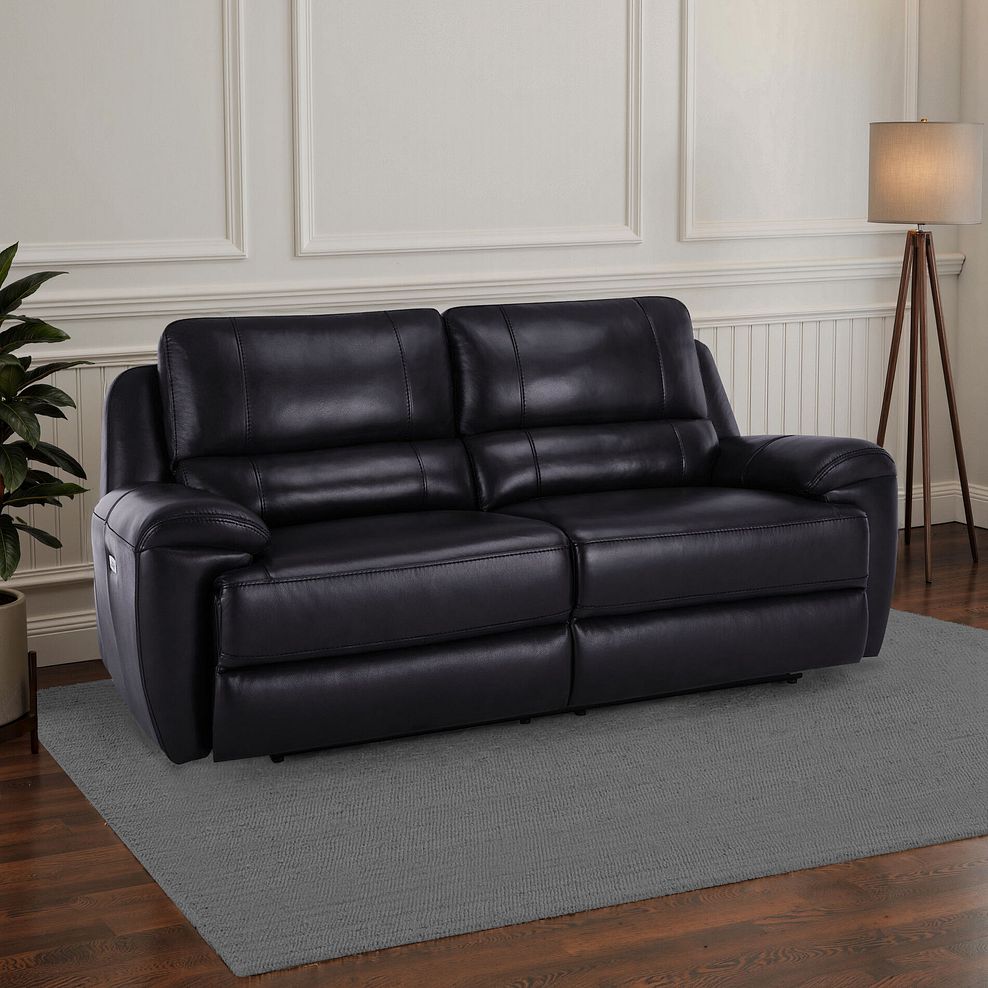Austin 3 Seater Electric Recliner Sofa with Power Headrest in Black Leather 1