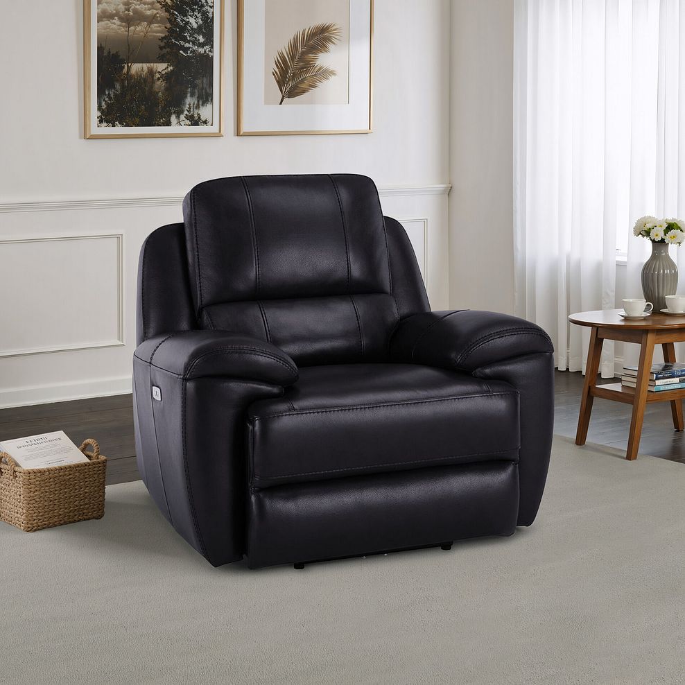 Austin Electric Recliner Armchair with Power Headrest in Black Leather 1