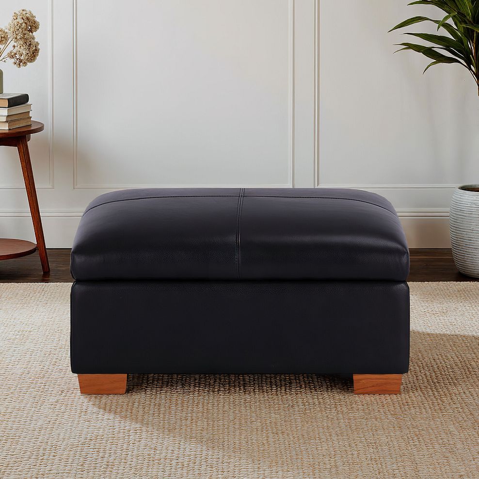 Austin Storage Footstool in Black Leather 1