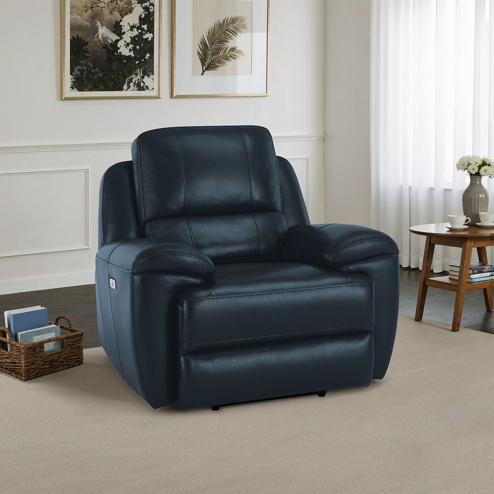 Austin Electric Recliner Armchair with Power Headrest in Blue Leather 1