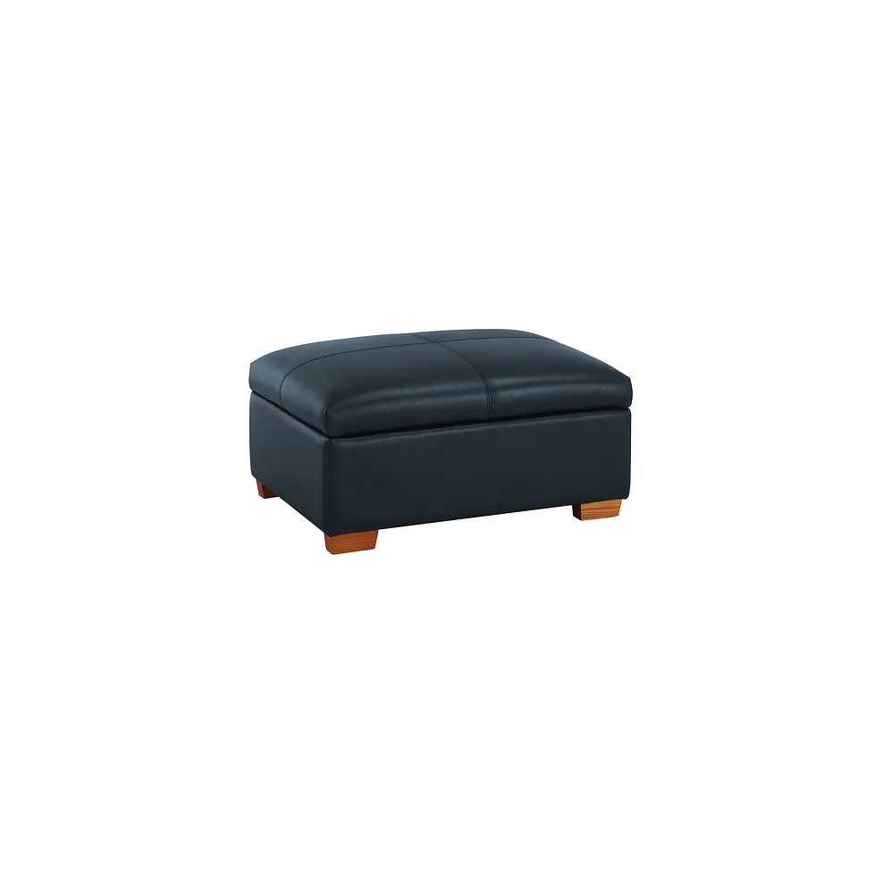 Austin Storage Footstool in Blue Leather