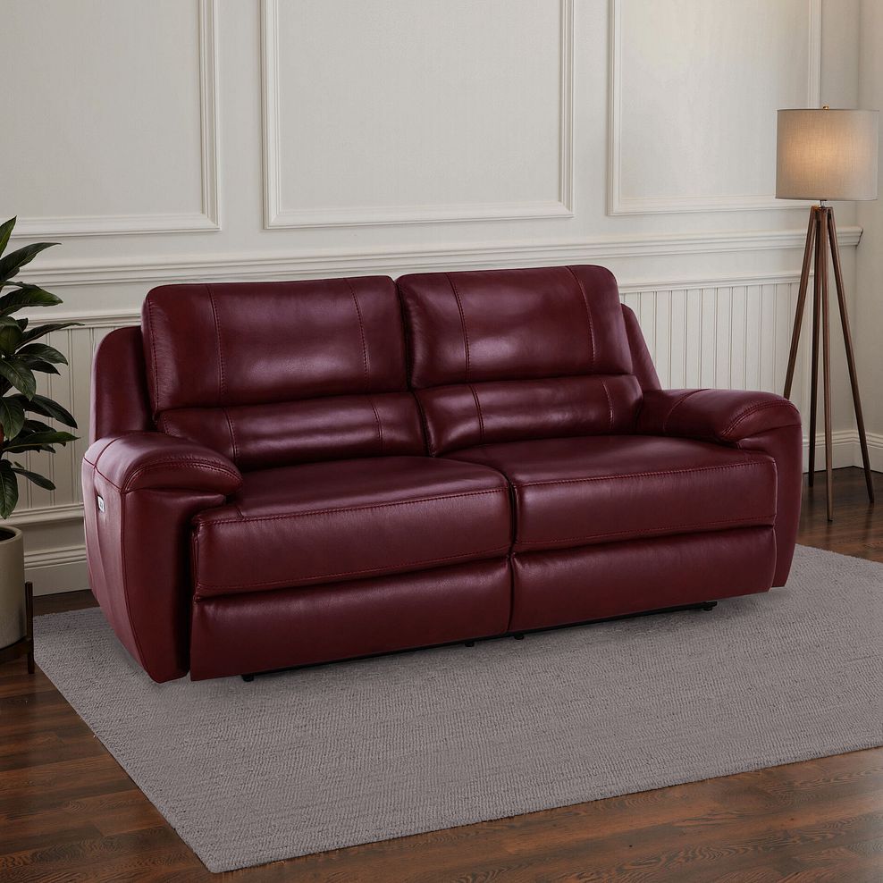 Austin 3 Seater Electric Recliner Sofa with Power Headrest in Burgundy Leather 1
