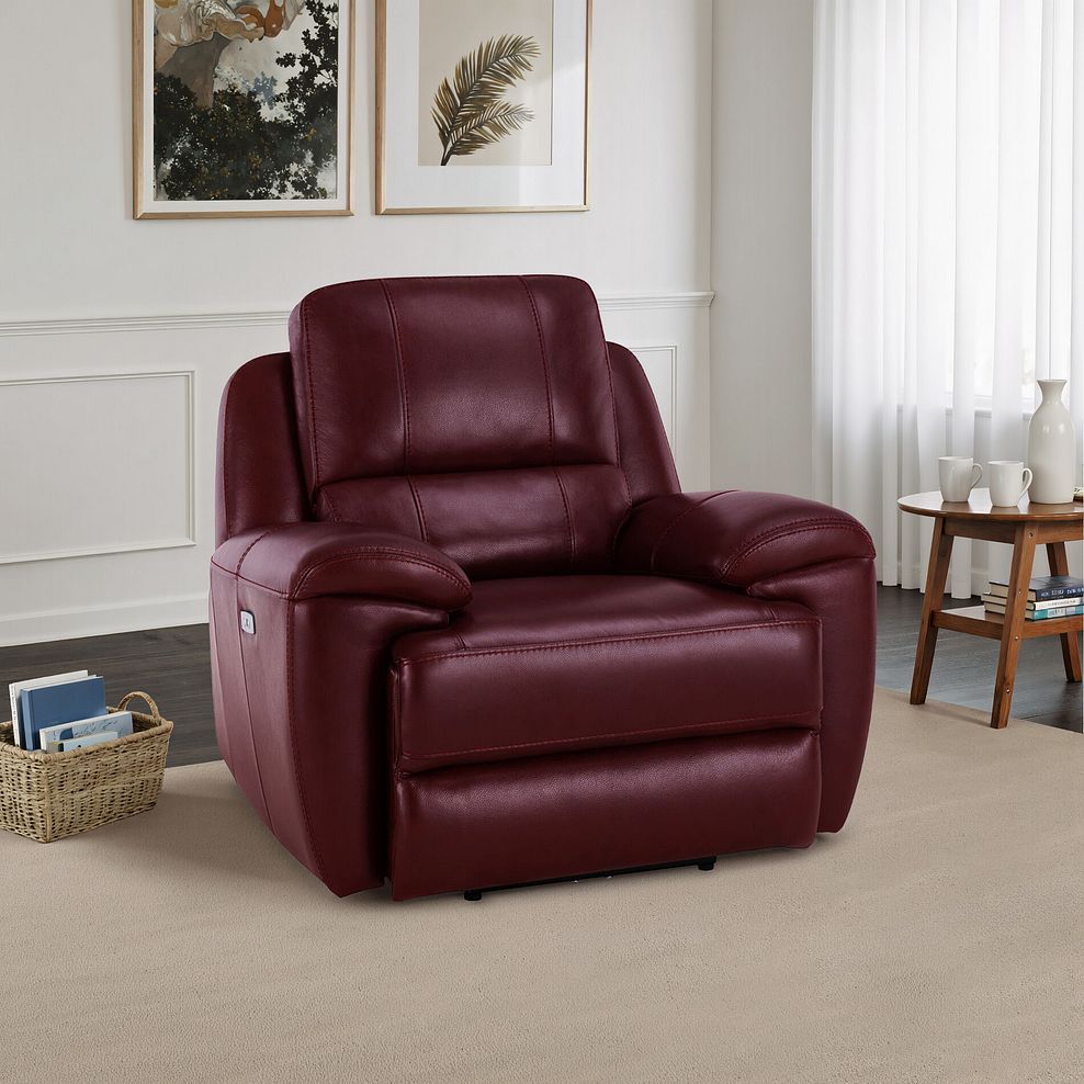 Austin Electric Recliner Armchair with Power Headrest in Burgundy Leather 1