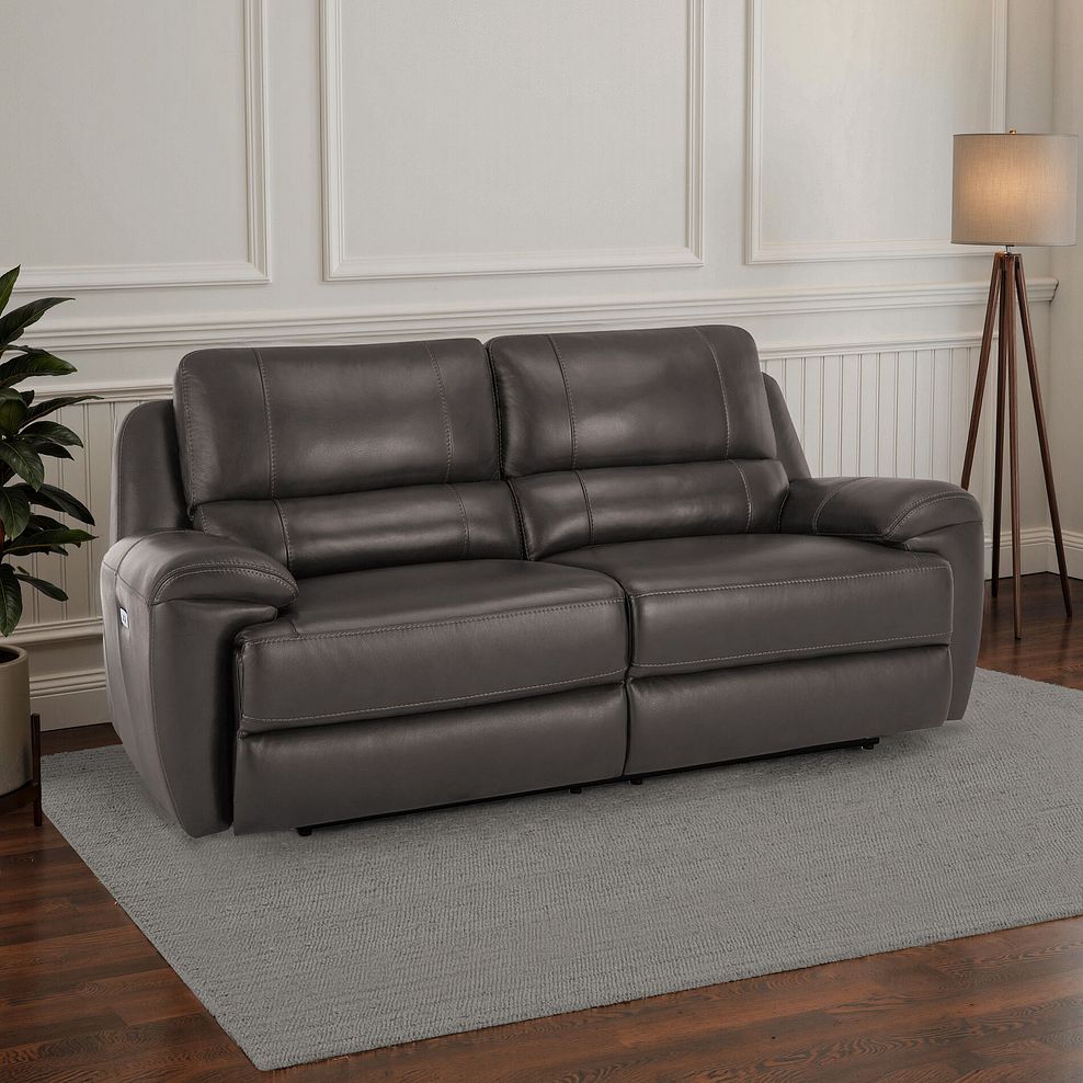 Austin 3 Seater Electric Recliner Sofa with Power Headrest in Dark Grey Leather 1