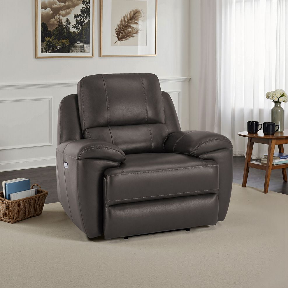 Austin Electric Recliner Armchair with Power Headrest in Dark Grey Leather 1