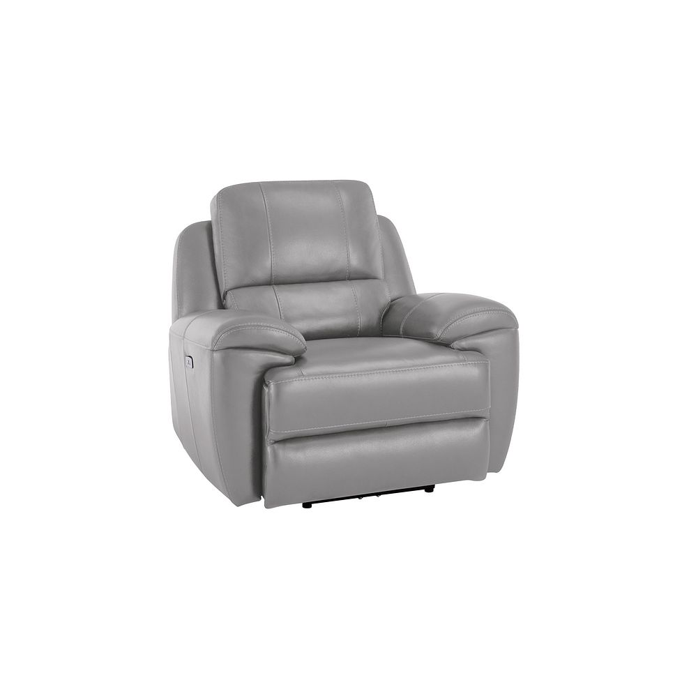 Austin Electric Recliner Armchair with Power Headrest in Light Grey Leather Thumbnail 1