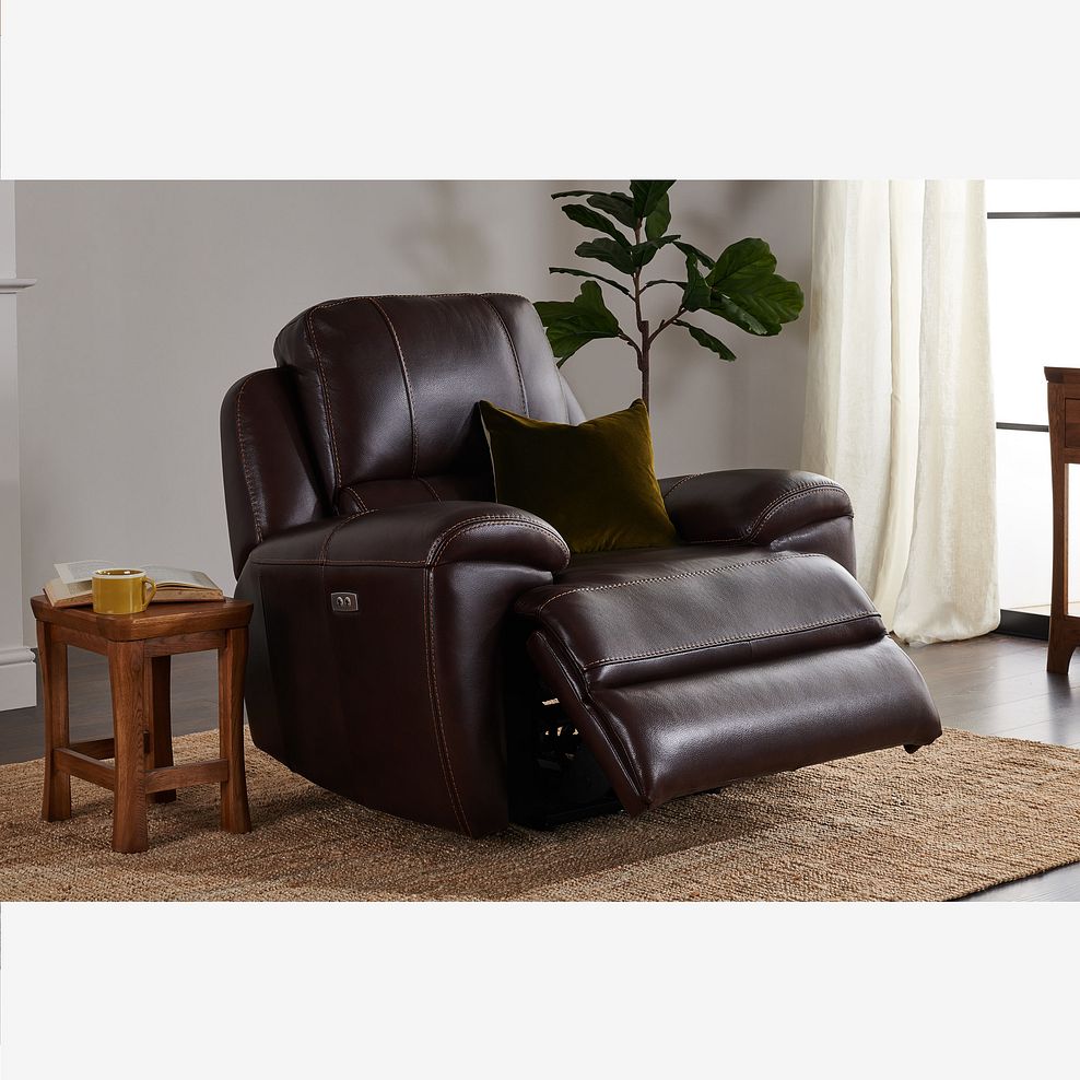 Austin Electric Recliner Armchair with Power Headrest in Two Tone Brown Leather Thumbnail 2
