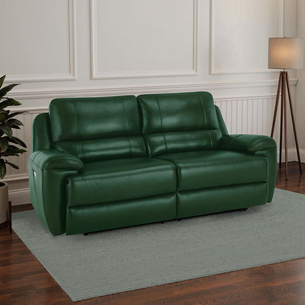 Austin 3 Seater Electric Recliner Sofa with Power Headrest in Green Leather 1