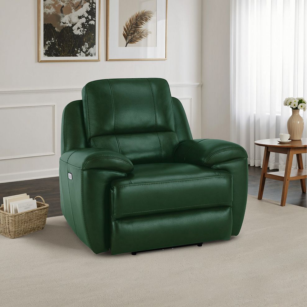 Austin Electric Recliner Armchair with Power Headrest in Green Leather 1