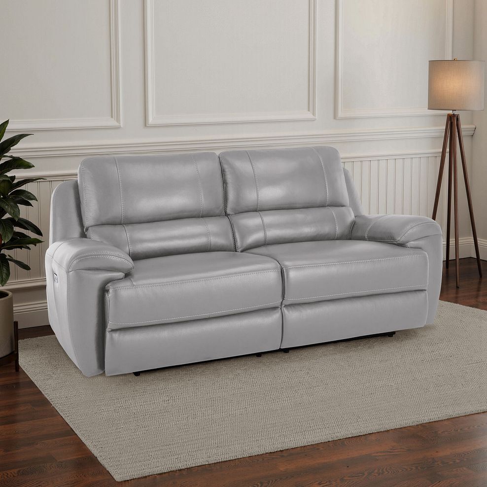 Austin 3 Seater Electric Recliner Sofa with Power Headrest in Light Grey Leather 1