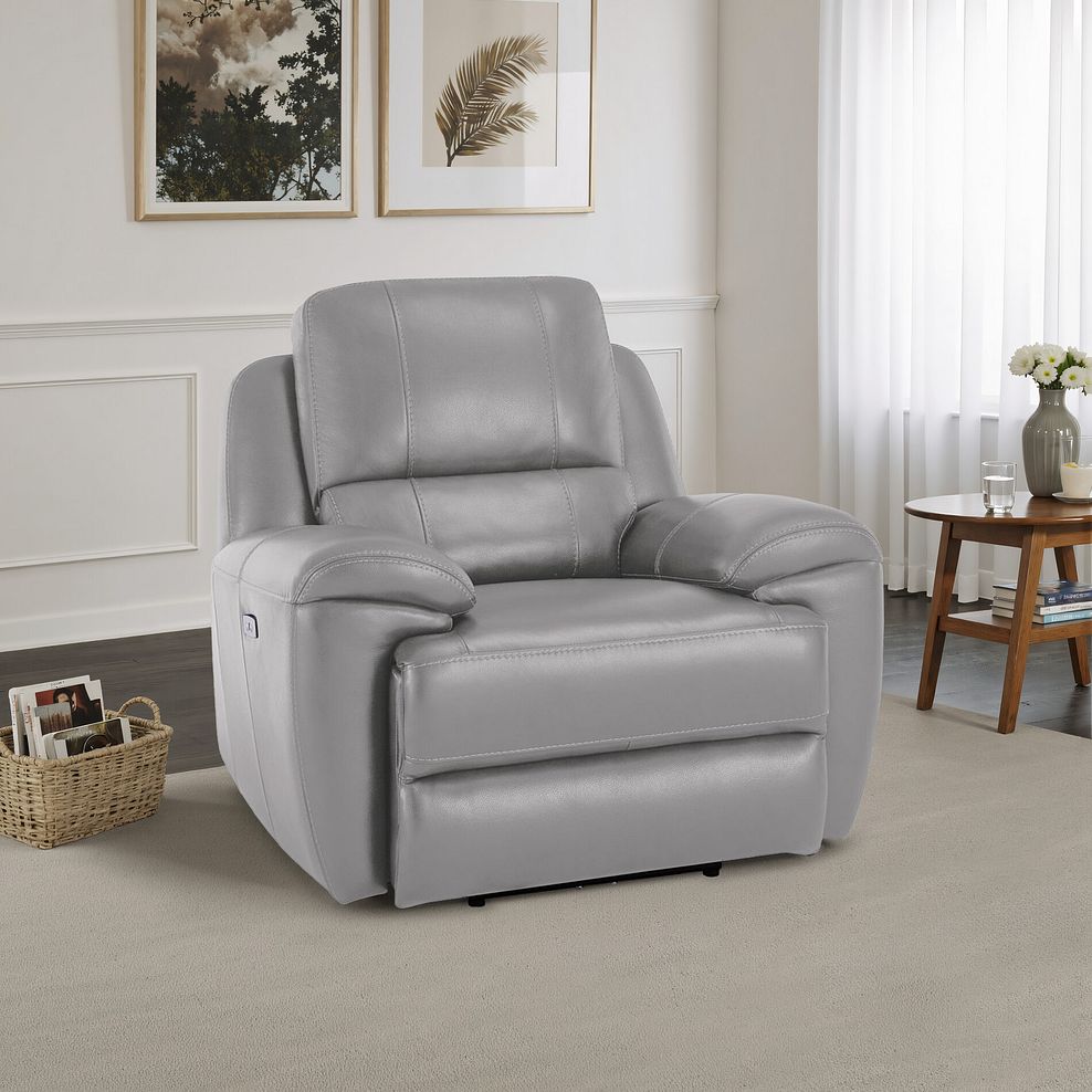 Austin Electric Recliner Armchair with Power Headrest in Light Grey Leather 1