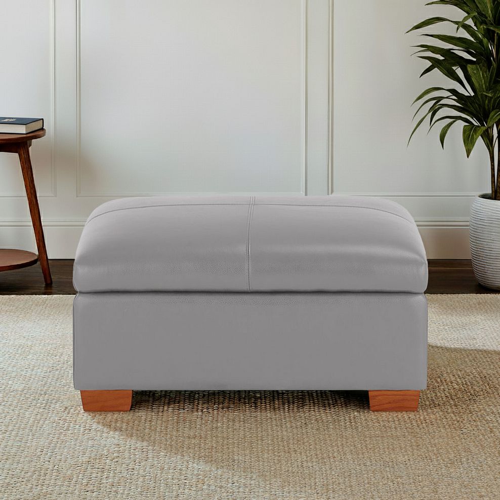 Austin Storage Footstool in Light Grey Leather 1