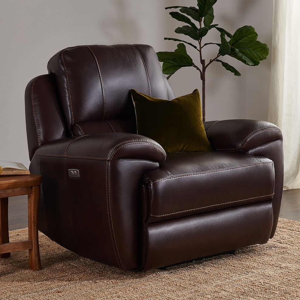 Austin Electric Recliner Armchair with Power Headrest in Two Tone Brown Leather 2