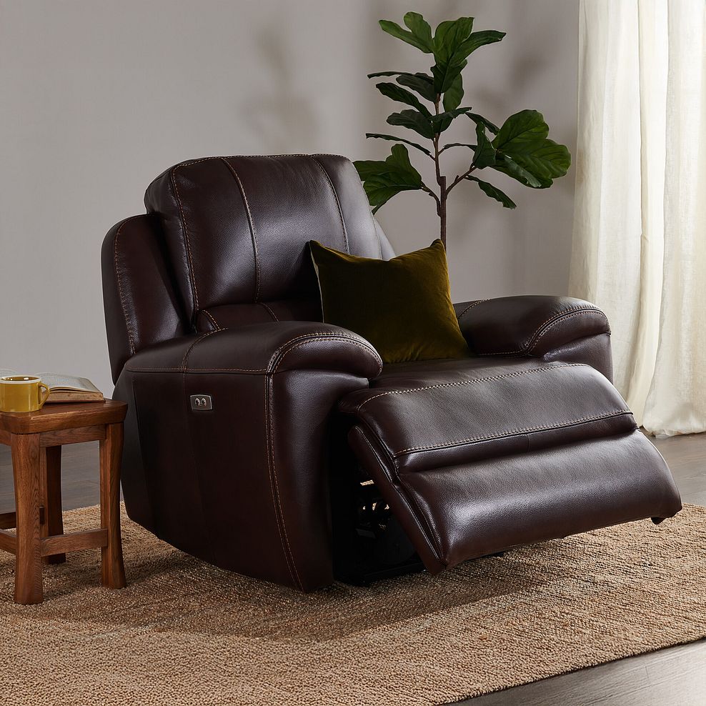 Austin Electric Recliner Armchair with Power Headrest in Two Tone Brown Leather 1