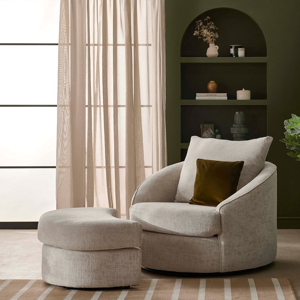 Malvern Half Moon Footstool in Beige fabric 1