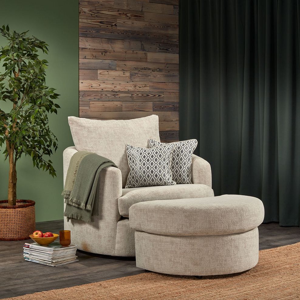 Malvern Swivel Cuddler Chair in Beige fabric 6