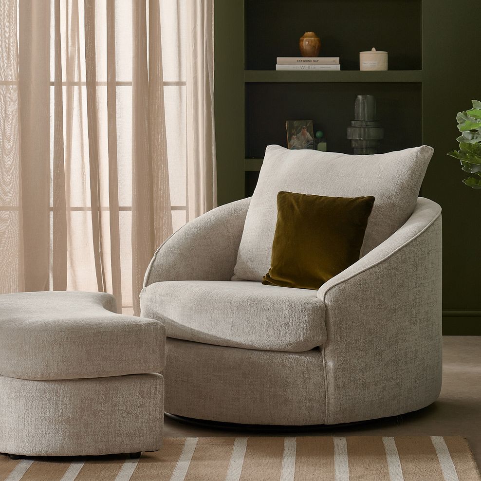 Malvern Swivel Cuddler Chair in Beige fabric 2