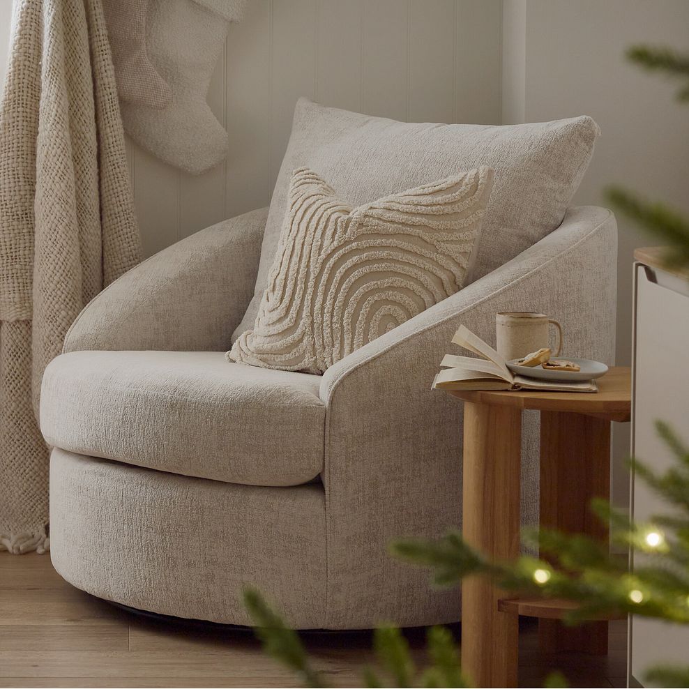 Malvern Swivel Cuddler Chair in Beige fabric 1