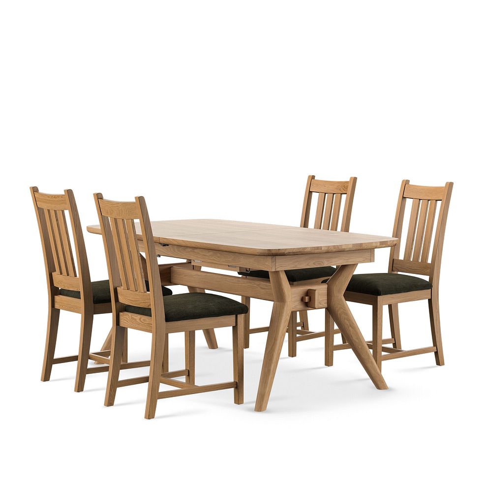 Bentley Natural Extending Dining Table and 4 Classic Natural Oak Chair with Verona Green Fabric 1